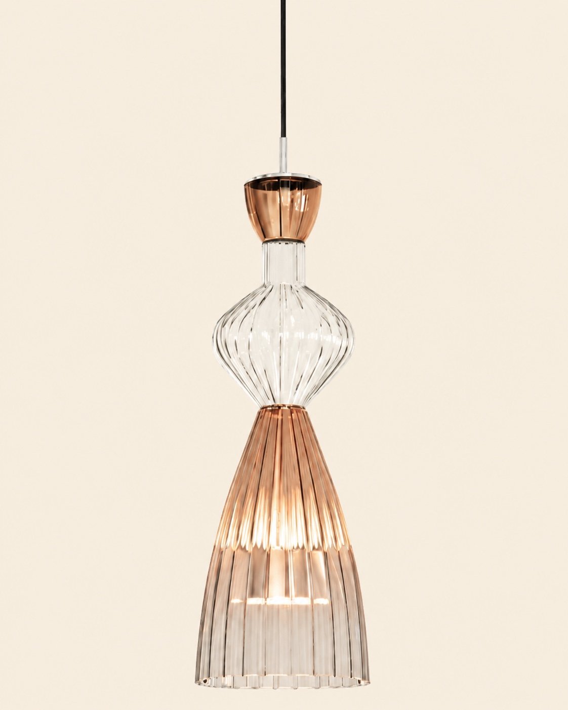 Rose gold and clear glass pendant lamp